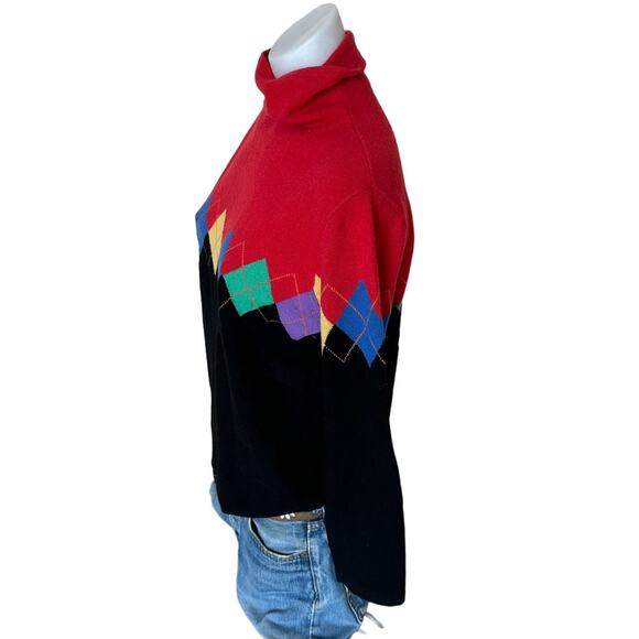 Jones New York Cashmere Mockneck Argyle Red XL Retro 90s Gilmore Girls Preppy - Picture 3 of 6